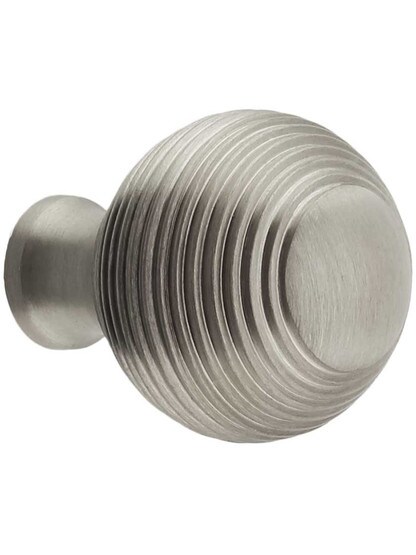 Solid-Brass Reeded Round Knob - 1 1/4 inch Diameter in Satin Nickel.